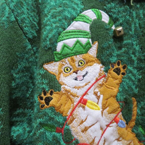 BLIZZARD BAY Crazy Cat Jingle Bell Ugly Christmas Sweater Holidays Warm - Size M - Picture 6 of 14